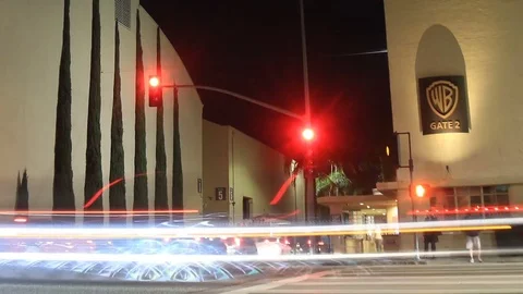 Time lapse of Warner Bros Studios Gate 2 at night Stock-Footage 85138288