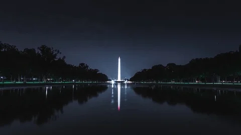Time lapse of Washington Monument And Reflecting Pool at Night 库存影片 72708381