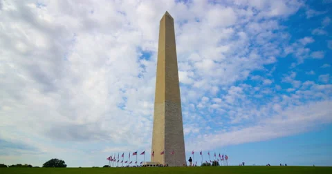 A time lapse of the Washington Monument with flags and clouds Stock Footage 40971860