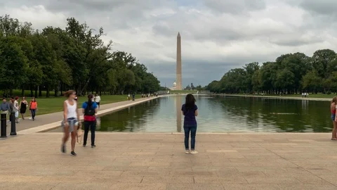 Time lapse Washington Monument on the Reflecting Pool of The National Mall Stock Footage 94346863