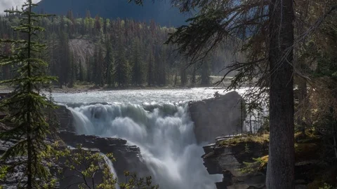 Time lapse the waterfall at Athabasca Falls Stockbeeldmateriaal 110825570