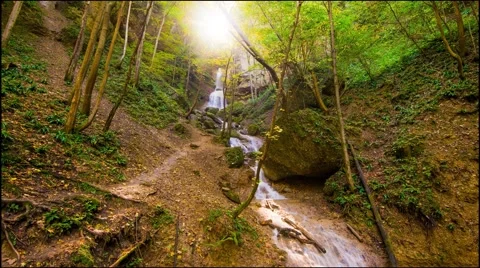 Time Lapse - Waterfall with bridge Видео 46224413