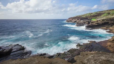 Time Lapse - Wave Splashing at the Seashore in Hawaii Stock Footage 65225099