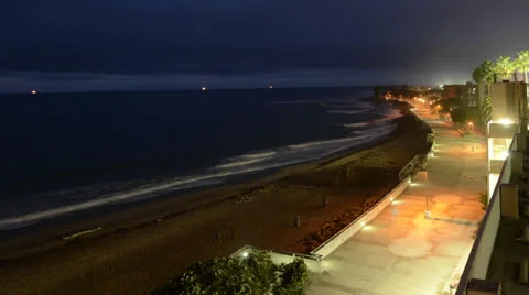Time lapse of waves breaking below the Ventura Promenade at predawn in Ventura, Stock Footage 27191807