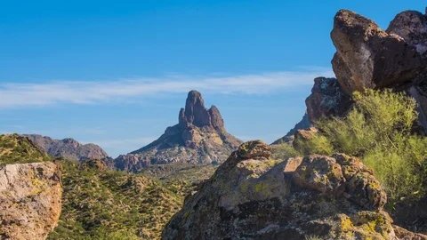 Time lapse of Weavers Needle in the Superstition Wilderness Stock Footage 119907913