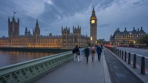Time lapse of  Westminster Bridge with Big Ben Clock Tower, London, England Stock Footage 288465062
