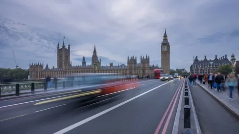 Time lapse of Westminster Bridge with Palace of Westminster, London, England Stock Footage 288465093