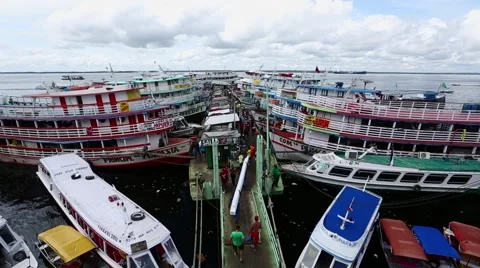 Time lapse at wharf  in Manaus ,amazon, Rio Negro  river Stock Footage 50446697