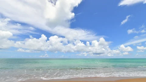 Time Lapse of white cloud and blue sky on Mai Khao beach Phuket Stock Footage 153035488
