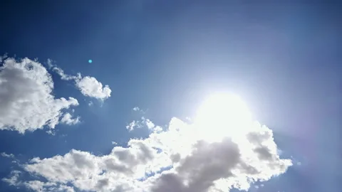 Time lapse White Clouds and Hot Sun On Blue Sky Stock Footage 133329332