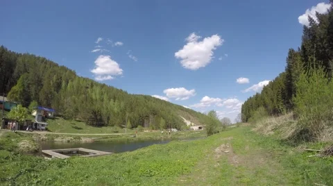 Time lapse white clouds on the blue sky. fisheries in sunny weather Stock-Footage 63346376