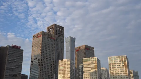 Time lapse of the white clouds flying over the city skyline of Beijing Stock Footage 94641890