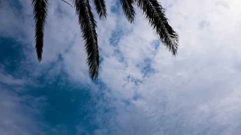 Time lapse, white clouds move by wind on blue sky and over top Stock Footage 108816707