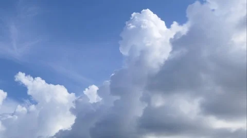 A time lapse of white clouds moving across a blue sky. Видео 107600191