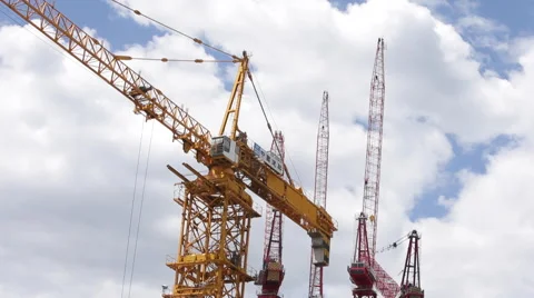 Time Lapse of white clouds past a construction site in Beijing's CBD Stock Footage 51140886