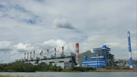 Time Lapse of White clouds on Power plant Stock Footage 130761038