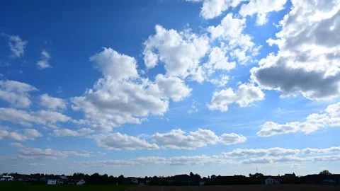 Time lapse, white cumulus clouds drifting in strong winds in the blue sky, Stock Footage 285351990