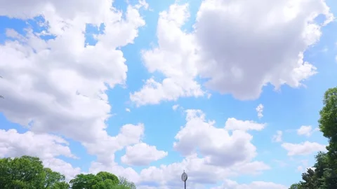 Time-lapse of white cumulus clouds moving dynamically across a vivid blue sky Vídeos de archivo 335653452