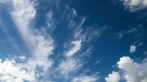 Time lapse white puffy clouds against blue sky time-lapse cumulus background in Video stock 336569224