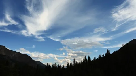 Time lapse of white summer clouds moving across a blue sky above a mountain  Stock Footage 280357603