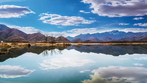 Time Lapse of Wide Lake Big White Cloud Reflection Stock Footage 337942156