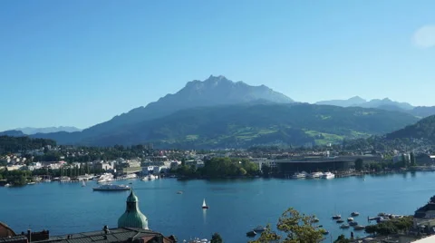Time-lapse Wide Lake Lucerne and Mt. Pilatus, Lucerne station, Switzerland Stock Footage 67500312