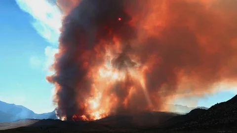 Time Lapse - Wildfire Burning in the Forest and Mountains Stock Footage 72747552