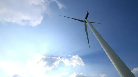 Time lapse wind turbines, blue sky and clouds running background Stock Footage 42178467