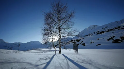 Time lapse of winter landscape background. person walking 스톡 동영상 37146395