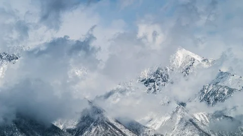 Time Lapse, winter mountains covered with snow in a mist Stock Footage 90768881