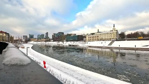 Time lapse winter panorama of Vilnius city by the Neris River Stock Footage 327529076