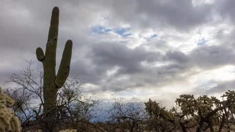 Time lapse of winter storm clouds over the Arizona desert Stock Footage 303676821
