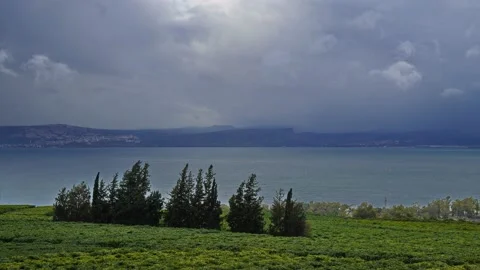 Time lapse of winter storm over the Sea of Galilee Stock Footage 232564849