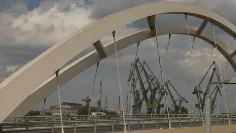 Time lapse of work of cranes in the Gda?sk Shipyard. Stock Footage 110936122