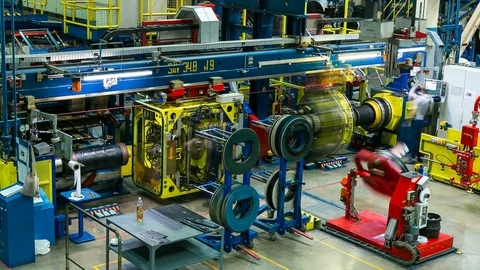 Time Lapse Workers Manage Mechanisms Producing Tires Stock-Footage 84515180