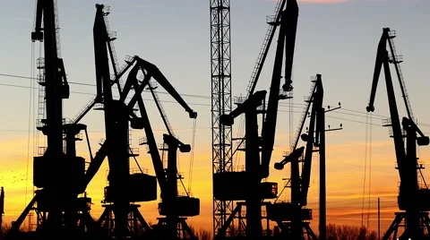 Time lapse  working  cranes in the port. Vidéo 58608187