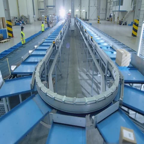 Time-Lapse of Working Large Belt Conveyor with Parcels at Sorting Post Office. Vidéo 69551894