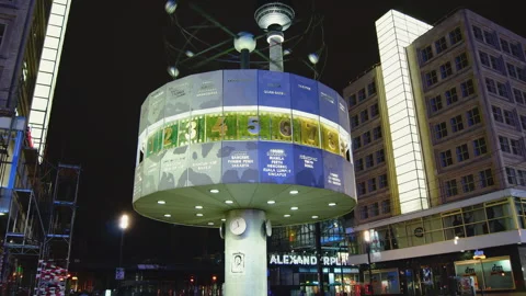 Time lapse with World Clock, Berlin, Alexander Square Stock Footage 296164988