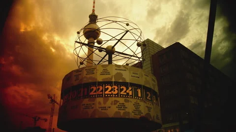 Time lapse with World Clock, Berlin Stock Footage 296165189