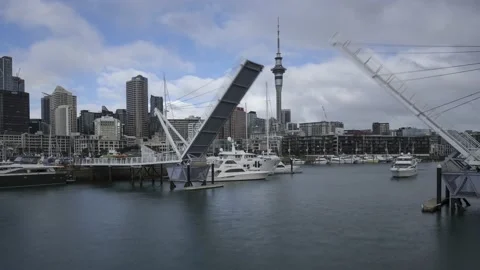 Time-lapse of Wynyard Crossing bridge with Auckland City skyline, New Zealand. Stock Footage 136001651