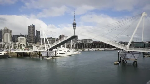 Time-lapse of Wynyard Crossing bridge with Auckland City skyline, New Zealand. Stock Footage 136001907