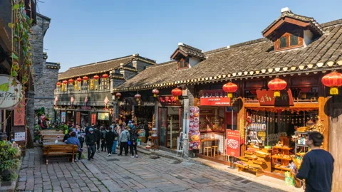 Time lapse of Xijin Ferry Ancient Street in Zhenjiang Stock Footage 142623027