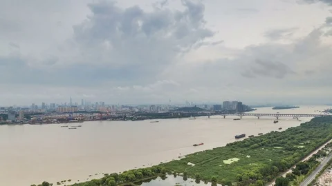 Time lapse of yangtze river skyline in nanjing city,china ,cloudy day Stock Footage 77238795