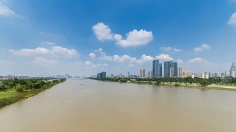 Time lapse of yangtze river skyline in nanjing city,china ,cloudy day Stock Footage 77255113