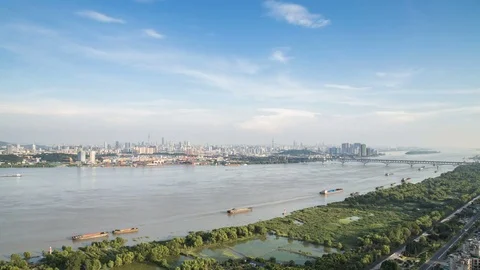 Time lapse of yangtze river skyline in nanjing city,china ,cloudy day,sunset 스톡 동영상 77920626
