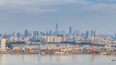 Time lapse of yangtze river skyline in nanjing city,china ,cloudy day,sunset 스톡 동영상 77920743