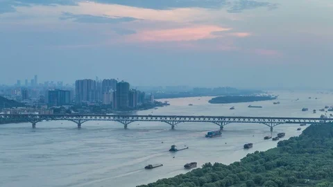 Time lapse of yangtze river skyline in nanjing city,china Video stock 77920975