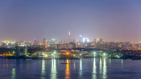 Time lapse of yangtze river skyline in nanjing city,china ,from day to night Stock Footage