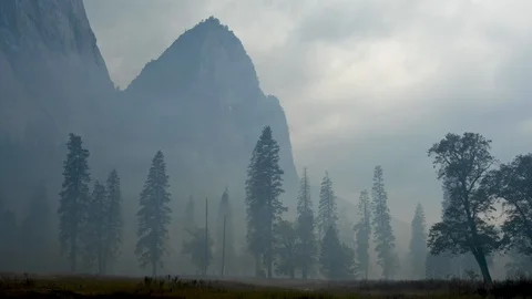 Time Lapse - Yosemite Valley with Clouds and Smoke Stock Footage 107295019