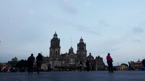 Time lapse of the Zocalo Square in Mexico City Historic Center during a cloudy Stock Footage 319245968